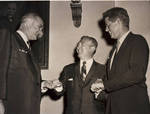 Peter W. Rodino shakes hands with John F. Kennedy and Lyndon B. Johnson