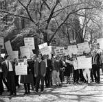 Protesters at the Lyndon B. Johnson event, Princeton University