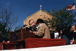 Ace Alagna presents Woman of the Year award at the 1995 Columbus Day Parade