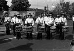 Drum corps stop to perform in the 1973 Columbus Day Parade