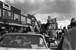 1979 Columbus Day Parade: Joe DiMaggio with Ace Alagna, Joe Carnival driving car, Vinnie Lamberti in top hat in background