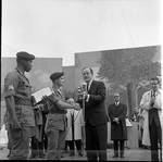 Vice President Hubert Humphrey  hands out awards to military personnel during a 1966 tour of New Jersey