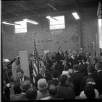 Vice President Hubert Humphrey  delivers a speech in a crowd during 1966 tour of New Jersey
