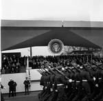 The parade marches past the viewing stand, Richard M. Nixon's Inauguration