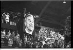 Crowd at the 1968 Democratic National Convention with a poster of Eugene McCarthy; August 1968