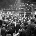 The convention floor at the 1968 Democratic National Convention, Chicago, Illinois