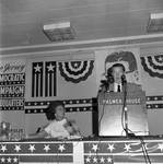 Betty Hughes listens to a speech at the Palmer House Hotel during the 1968 Democratic National Convention, Chicago, Illinois