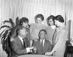 Peter W. Rodino shakes hands with supporters