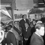 Hubert Humphrey speaks at a re-elect Rodino event while Governor Richard Hughes, Ann Rodino, Peter W. Rodino and others listen