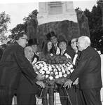 Peter W. Rodino, Governor Richard Hughes and others lay a wreath in front of the Christopher Columbus statue in Newark, NJ