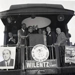 Peter W. Rodino, Richard Hughes and others wave from the Democratic Party campaign train