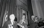 Peter W. Rodino smiles as Walter Mondale, Thomas 'Tip' O'Neill and others applaud during the unveiling of Rodino's portrait in the Judiciary Committeeï¿½s chambers