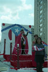 Waving from a float at the 1995 Puerto Rican Parade