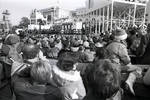 View of the podium from the crowd during the Inauguration for President Ronald Reagan, Washington D.C.