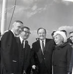 Governor Richard Hughes, Vice-President Hubert Humphrey, Muriel Humphrey, and others during visit to Liberty Island for signing of 1965 Immigration Bill