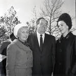 Vice-President Hubert Humphrey, and Muriel Humphrey  speak with guests during visit to Liberty Island for signing of 1965 Immigration Bill