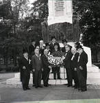 Peter W. Rodino, Governor Richard Hughes and others lay a wreath in front of the Christopher Columbus statue in Newark, NJ by Ace (Armando) Alagna, 1925-2000