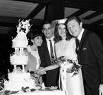 Eydie Gorme and Steve Lawrence with bride and groom cutting the cake at Westwood Restaurant by Ace (Armando) Alagna, 1925-2000