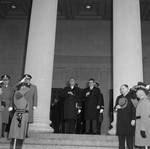 NJ Governor Hughes and company stand in front of the State Capitol building for the Pledge of Allegiance by Ace (Armando) Alagna, 1925-2000
