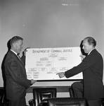 NJ State Senate President Edwin B. Forsythe and another legislator consult a chart by Ace (Armando) Alagna, 1925-2000