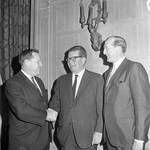NJ state assemblyman John J. Horn shakes hands with Governor Richard Hughes by Ace (Armando) Alagna, 1925-2000