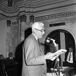 NJ state senator Norman Tanzman speaks in the senate chamber by Ace (Armando) Alagna, 1925-2000