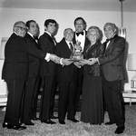 Peter W. Rodino and others hold a trophy during the Awards Dinner of the 1974 Columbus Day Parade, Newark, NJ by Ace (Armando) Alagna, 1925-2000