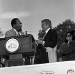 Mayor Sharpe James speaks to Tony Bennett during the 1991 Columbus Day Parade, Newark, NJ by Ace (Armando) Alagna, 1925-2000